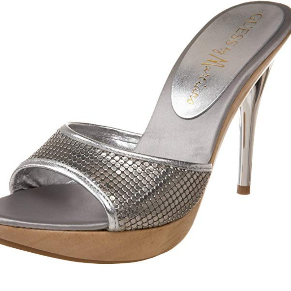 Guess by MARCIANO Silver Metallic BRANDO Slides